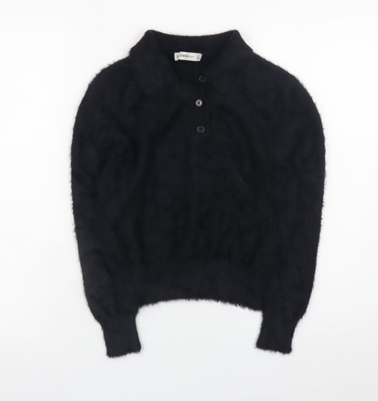 Womens UK Size 12 Zara Black Henley Jumper
