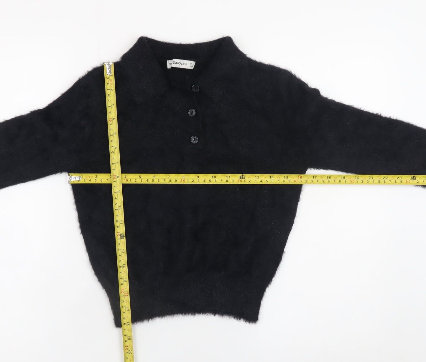 Womens UK Size 12 Zara Black Henley Jumper