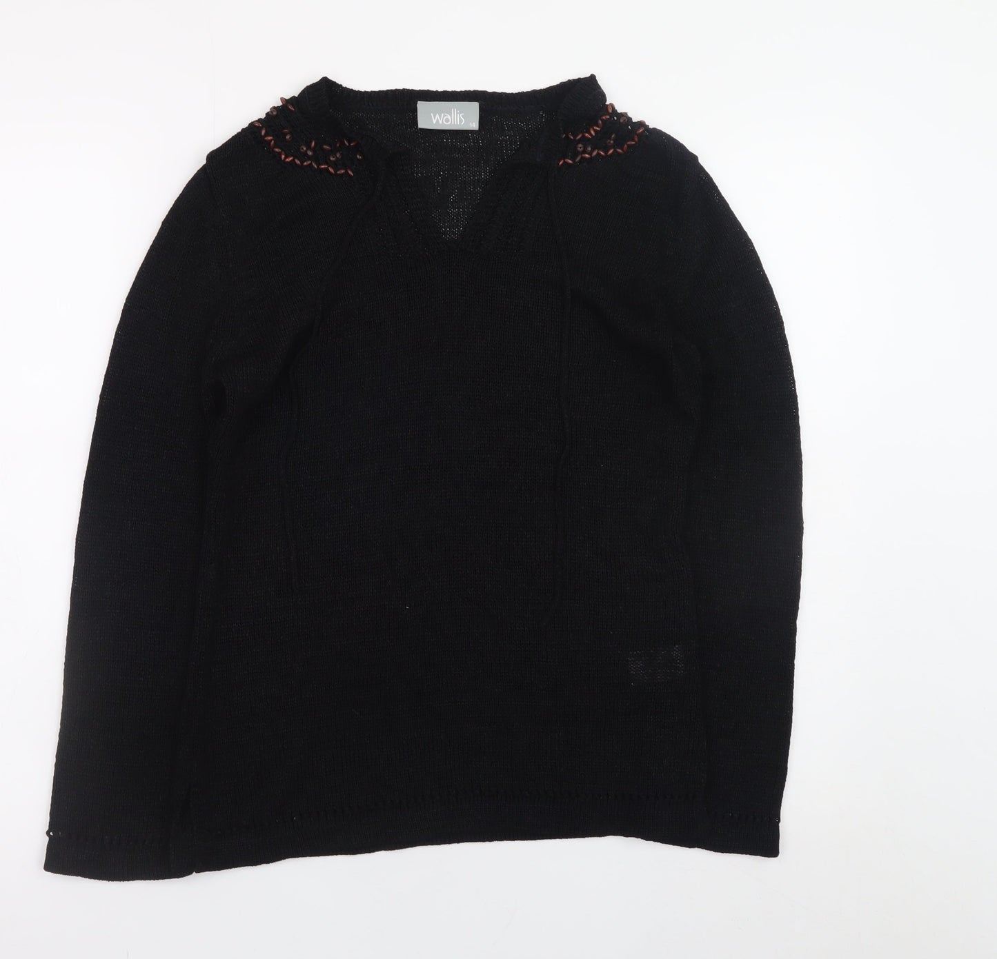 Wallis Women’s Black V-Neck Long Sleeve Knit Jumper Size 14