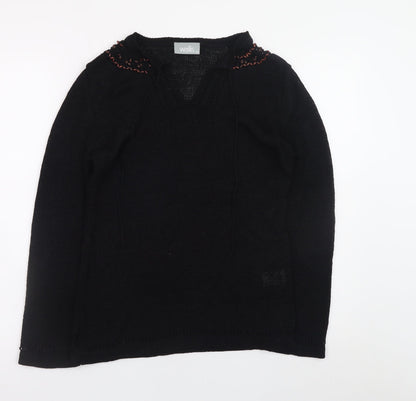 Wallis Women’s Black V-Neck Long Sleeve Knit Jumper Size 14