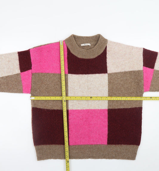 Tu Women’s Multicoloured Check Knit Crew Neck Jumper Size 14