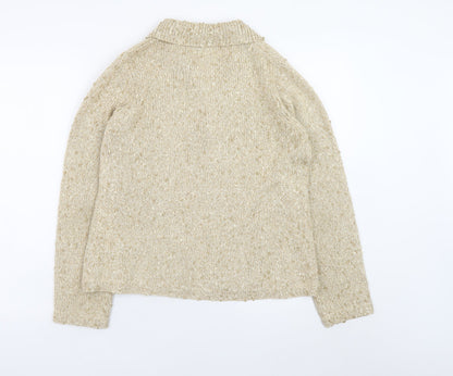 Kew Women Beige Knit Collared Cardigan M Chunky Knit Jumper