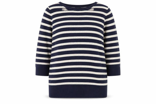 Front view of Red Herring Women’s Blue Striped Cotton Knit Jumper, size UK 14