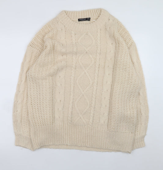 Brave Soul Womens Beige Cable-Knit Acrylic Jumper Size 12