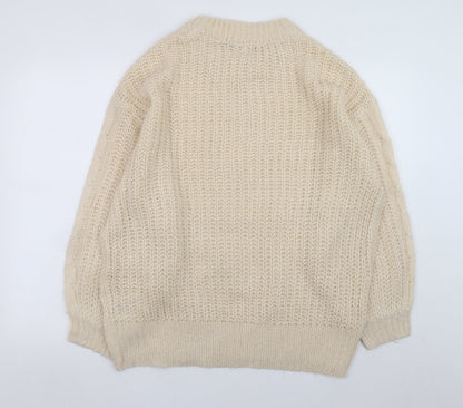 Brave Soul Womens Beige Cable-Knit Acrylic Jumper Size 12