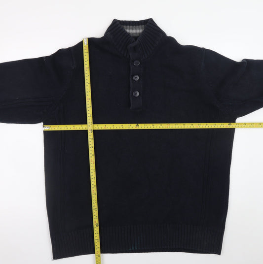 Marks and Spencer Men's Black XL Henley Cotton Jumper