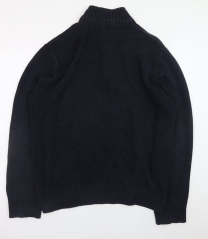 Marks and Spencer Men's Black XL Henley Cotton Jumper