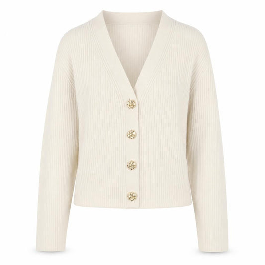 Brave Soul Women Beige V-Neck Ribbed Knit Button Cardigan Size L