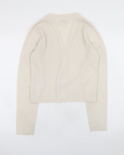 Brave Soul Women Beige V-Neck Ribbed Knit Button Cardigan Size L