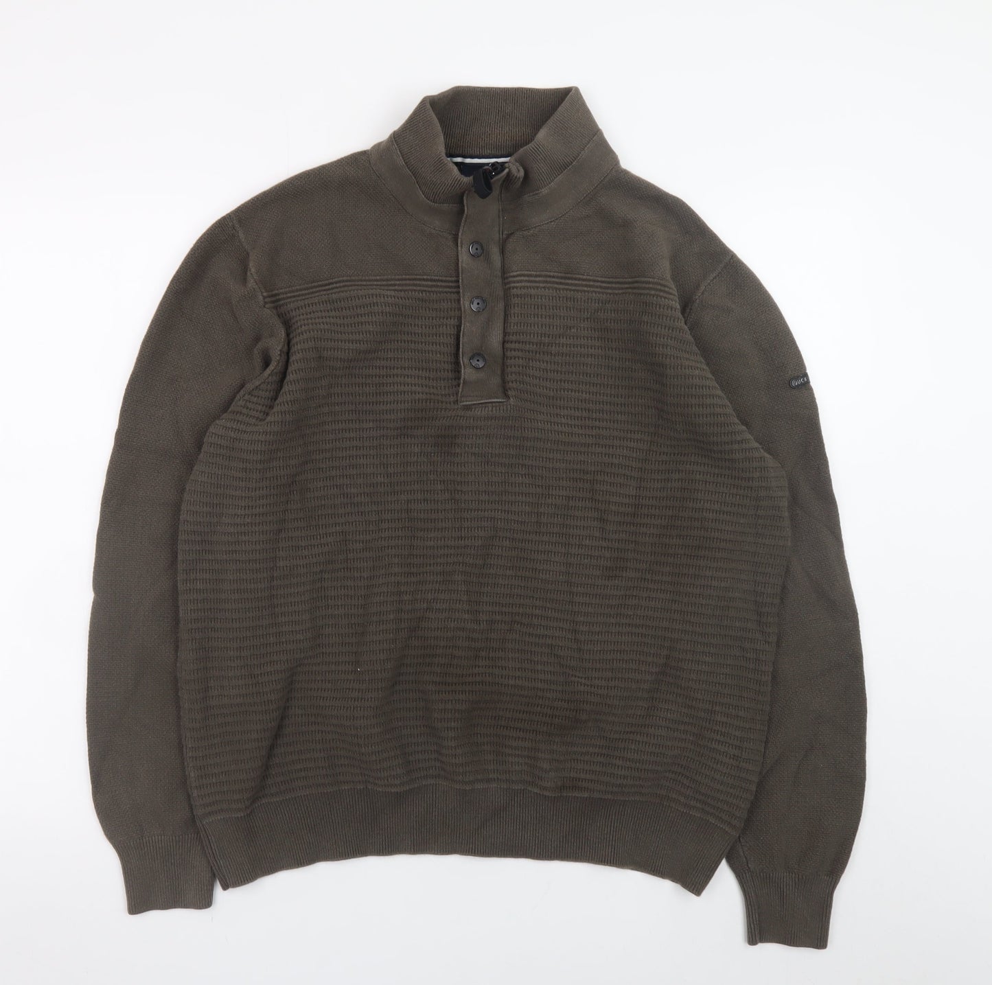 Duck and Cover Men's Green XL Henley Jumper High Neck Cotton Knit