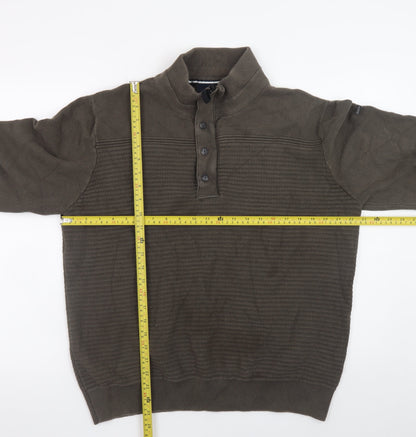 Duck and Cover Men's Green XL Henley Jumper High Neck Cotton Knit