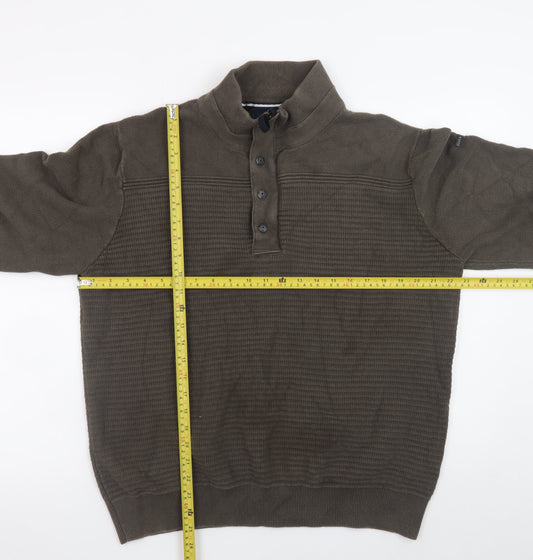 Duck and Cover Men's Green XL Henley Jumper High Neck Cotton Knit