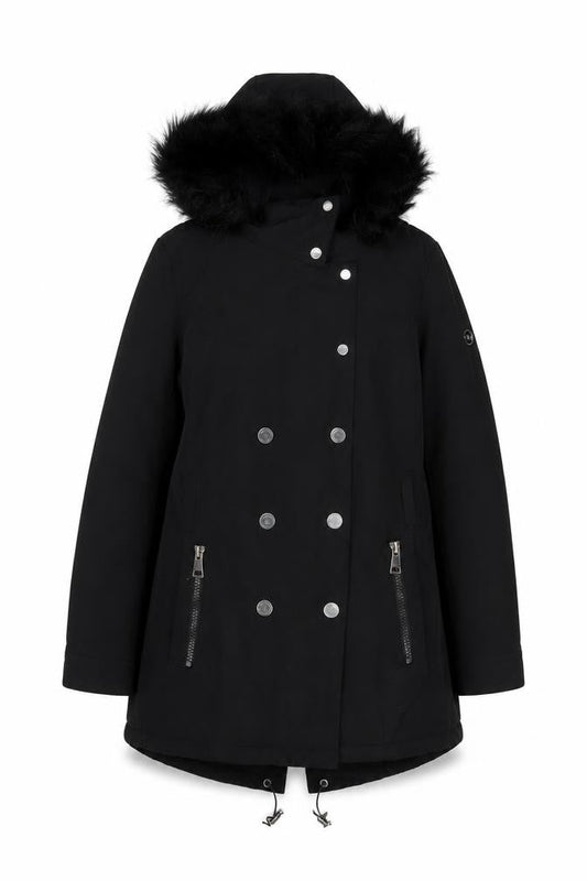 Andrew Marc Women's Black Faux Fur Hooded Parka Coat Size M