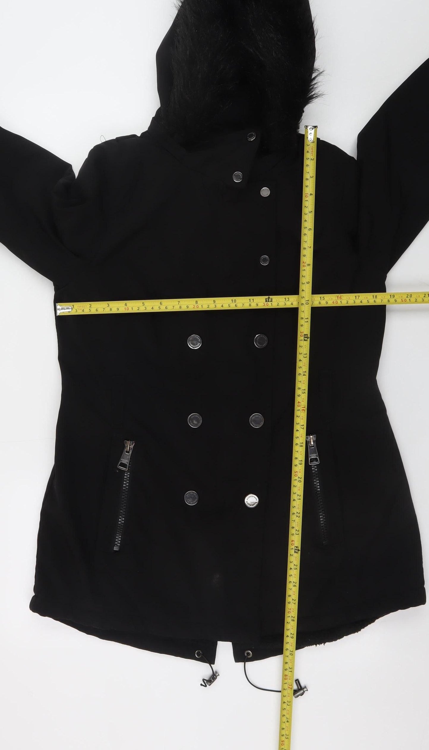 Andrew Marc Women's Black Faux Fur Hooded Parka Coat Size M