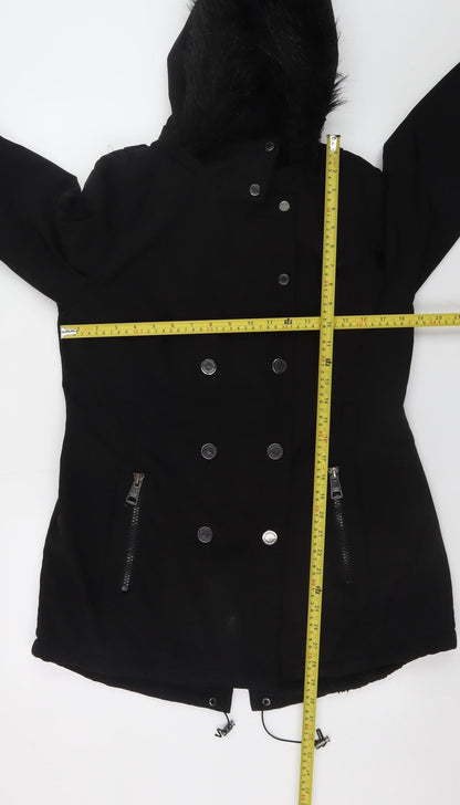 Andrew Marc Women's Black Faux Fur Hooded Parka Coat Size M