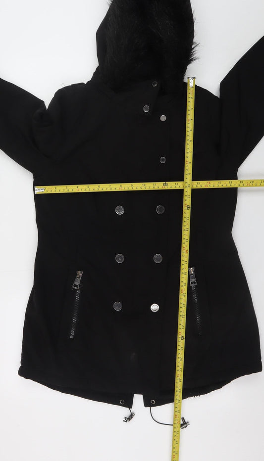 Andrew Marc Women's Black Faux Fur Hooded Parka Coat Size M