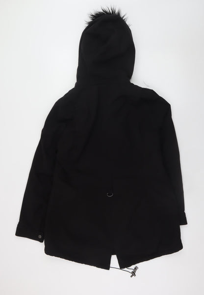 Andrew Marc Women's Black Faux Fur Hooded Parka Coat Size M