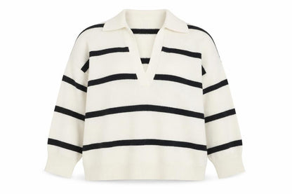 H&M Women's Ivory Striped Collared Pullover Jumper Size M