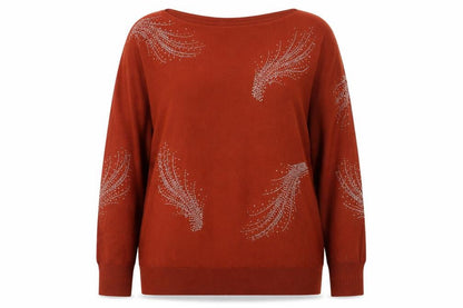 Next Women Brown Beaded Boat Neck Long Sleeve Pullover Jumper Size 16