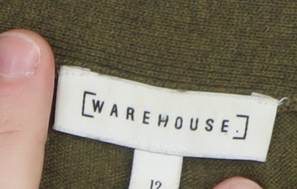 Warehouse Women’s Green V-Neck Long Sleeve Cardigan Size 12