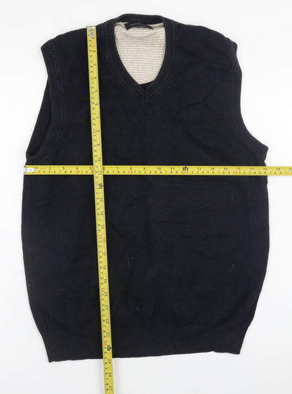 Marks and Spencer Men's Black Cotton V-Neck Sleeveless Vest Small