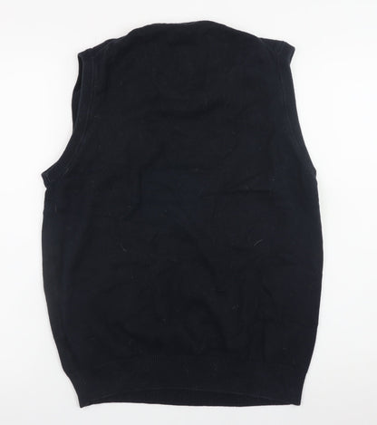 Marks and Spencer Men's Black Cotton V-Neck Sleeveless Vest Small