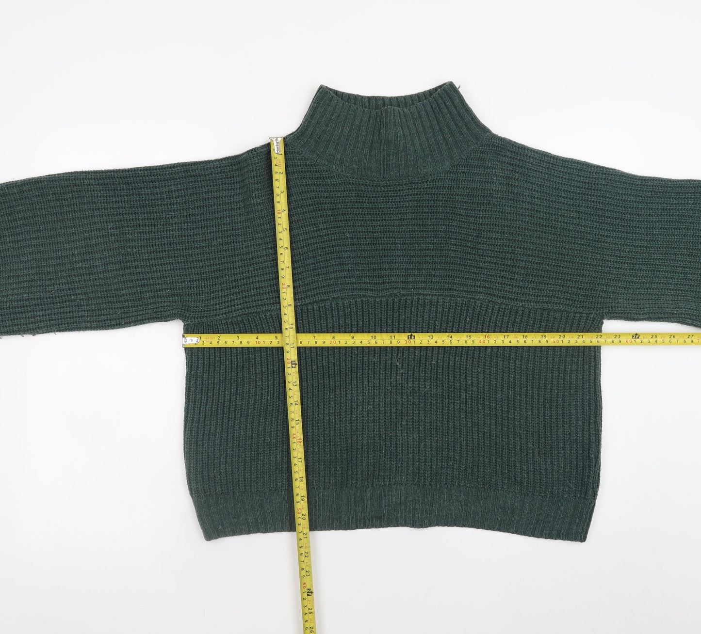 Monki Women Green Mock Neck Relaxed Knit Pullover Jumper Size 12