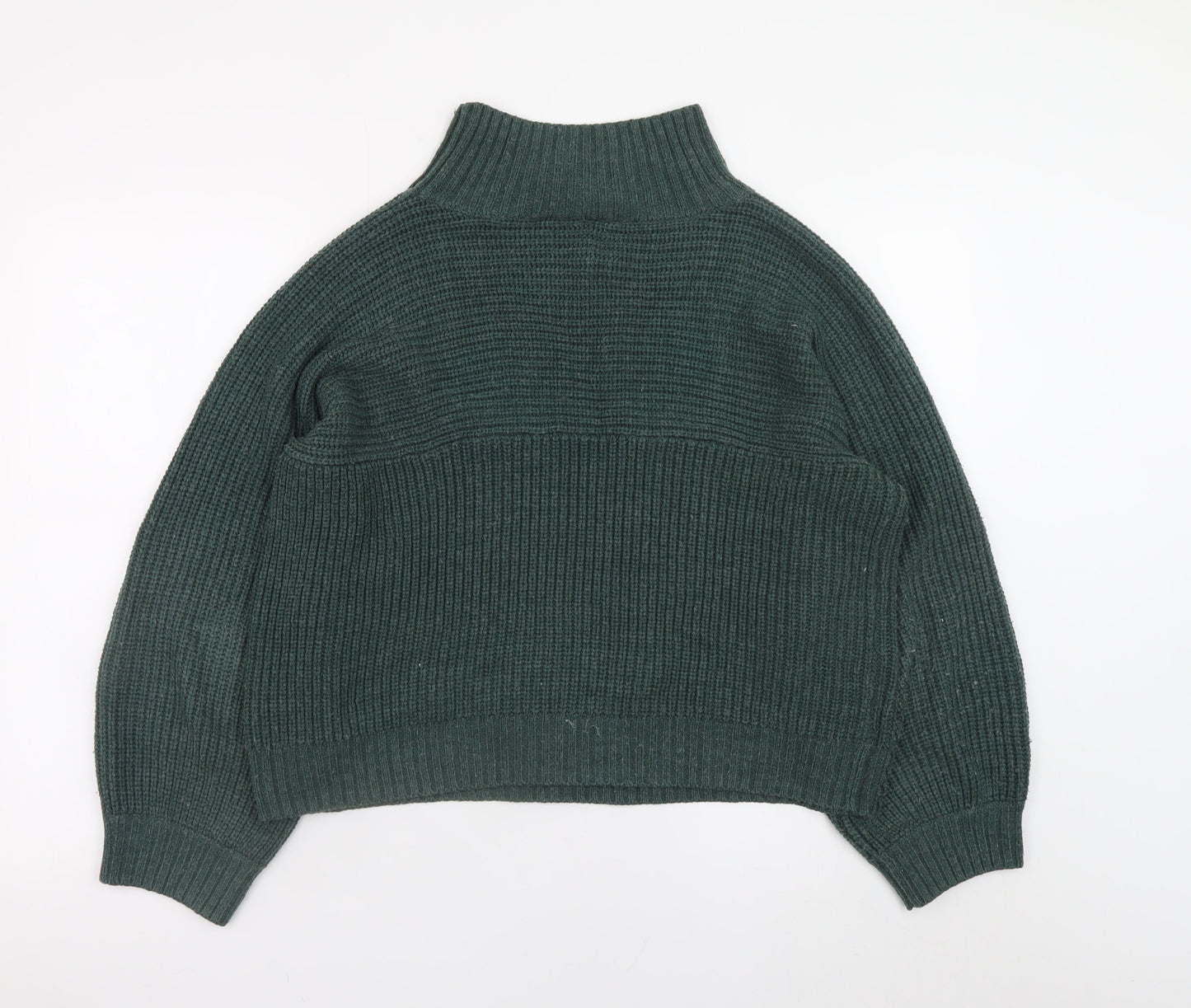 Monki Women Green Mock Neck Relaxed Knit Pullover Jumper Size 12