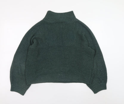 Monki Women Green Mock Neck Relaxed Knit Pullover Jumper Size 12