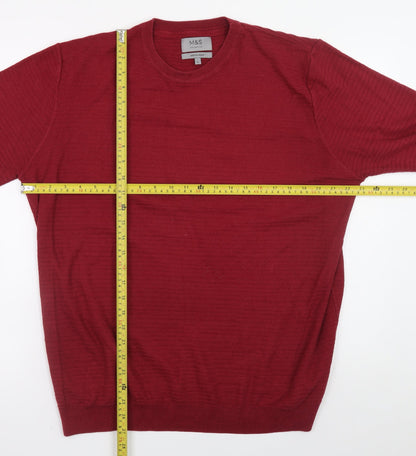 Marks and Spencer Men's Red Cotton Acrylic Crew Neck Jumper L