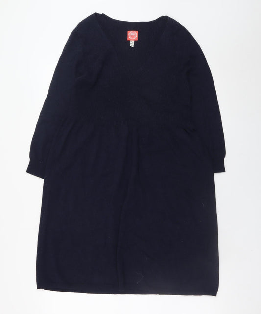Joules Women’s Navy Jumper Dress Size 14 V-Neck Knit Long Sleeve