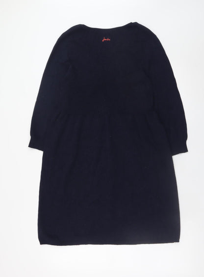 Joules Women’s Navy Jumper Dress Size 14 V-Neck Knit Long Sleeve