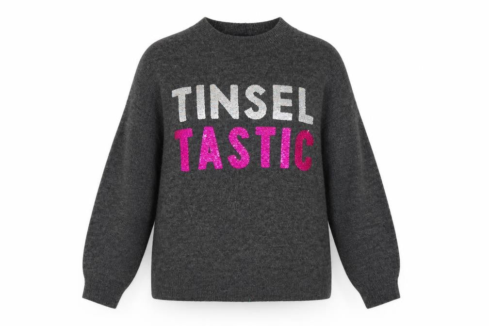 Marks and Spencer Women Grey Sequin Christmas Pullover Jumper XL