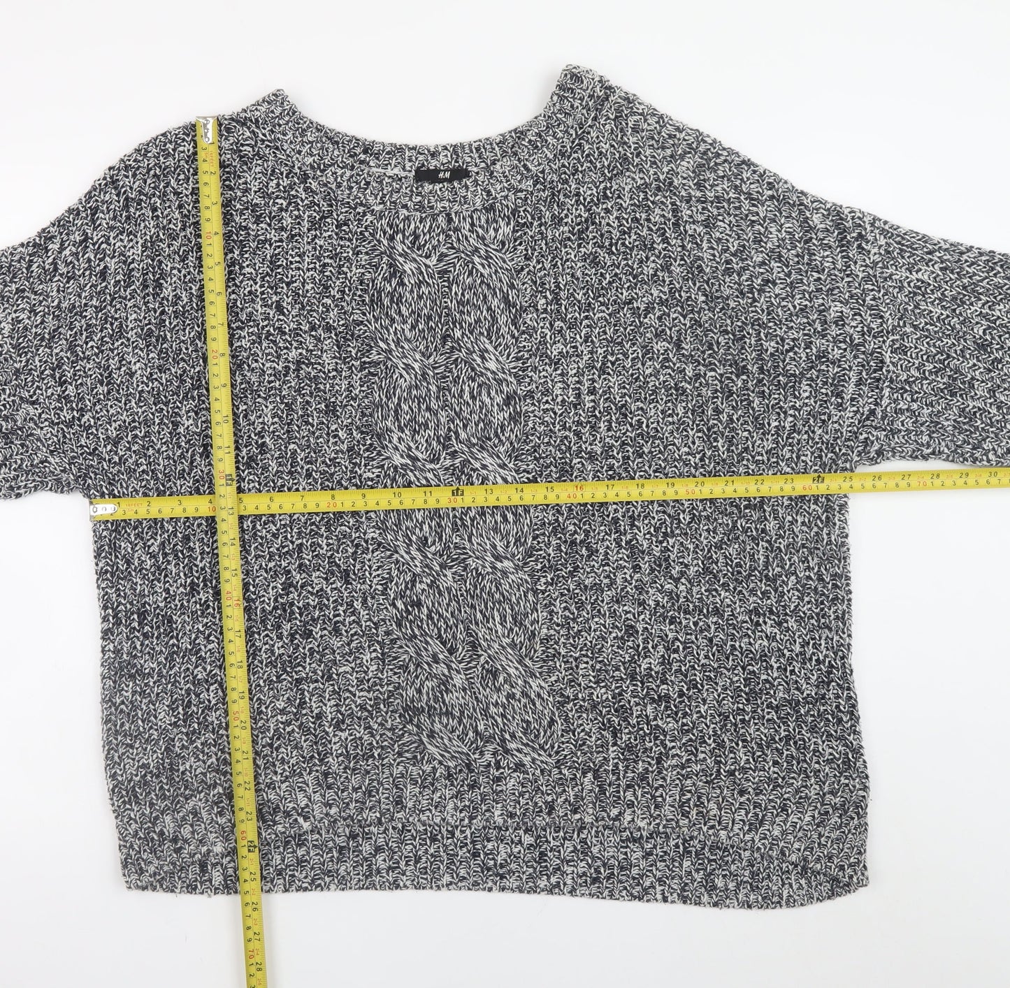 H&M Men’s Grey Cable-Knit Cotton Acrylic Jumper M