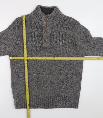 George Men’s Grey High Neck Henley Jumper Small Acrylic Knit