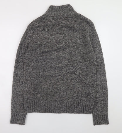 George Men’s Grey High Neck Henley Jumper Small Acrylic Knit