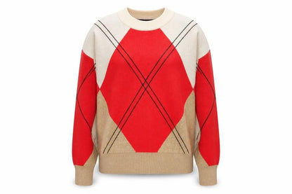 Marks and Spencer Womens Multicoloured Argyle Knit Crew Neck Jumper Size S