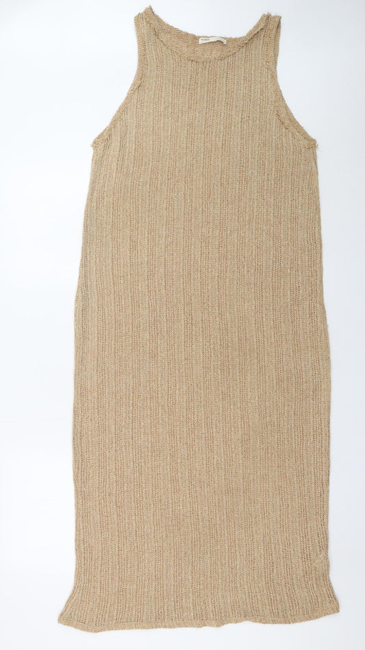 Pull & Bear Women Beige Knit Midi Tank Dress Size 14