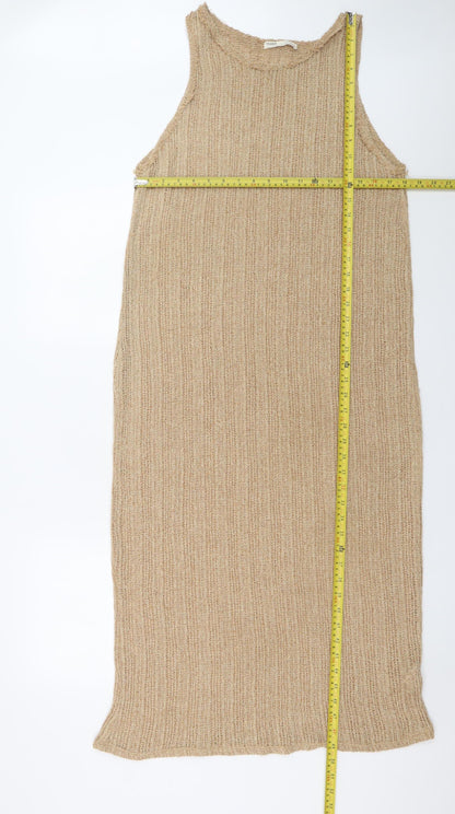 Pull & Bear Women Beige Knit Midi Tank Dress Size 14