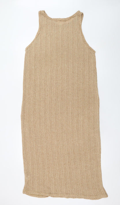 Pull & Bear Women Beige Knit Midi Tank Dress Size 14