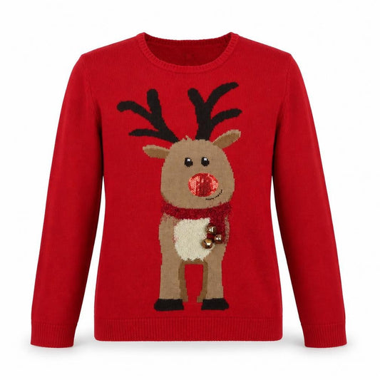 Peacocks Womens Red Reindeer Christmas Jumper M Knit Pullover