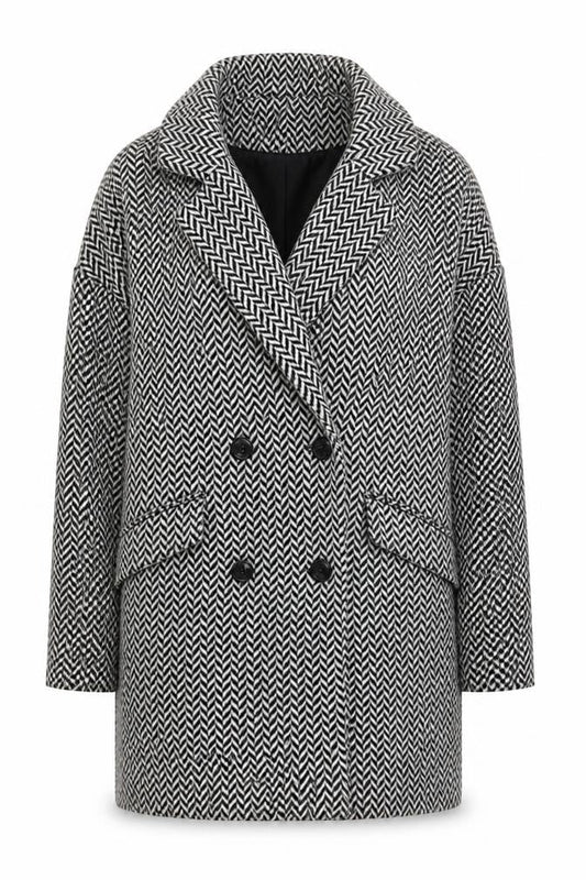 F&F Womens Grey Herringbone Wool Blend Mid-Length Overcoat Size 10