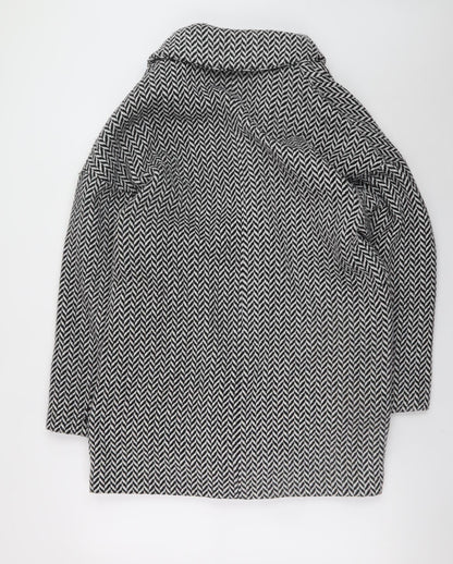 F&F Womens Grey Herringbone Wool Blend Mid-Length Overcoat Size 10