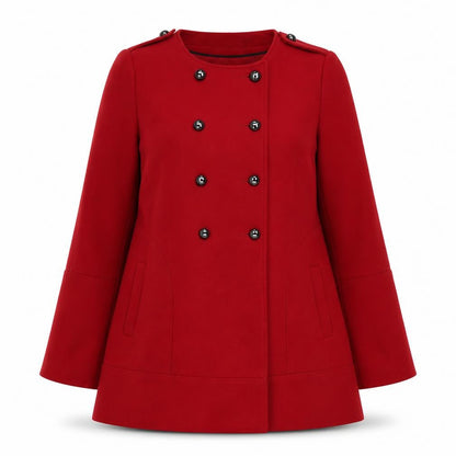M&Co Womens Red Buttoned Pea Coat Size 14 Classic Mid-Length