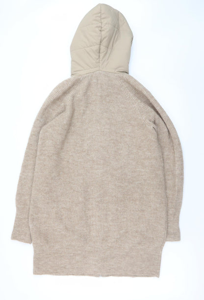 B. Coastline Women Beige Hooded Full Zip Wool Blend Cardigan M