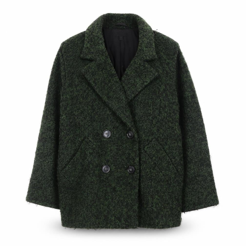 Topshop Women Green Wool Blend Pea Coat Size 8 Button Front