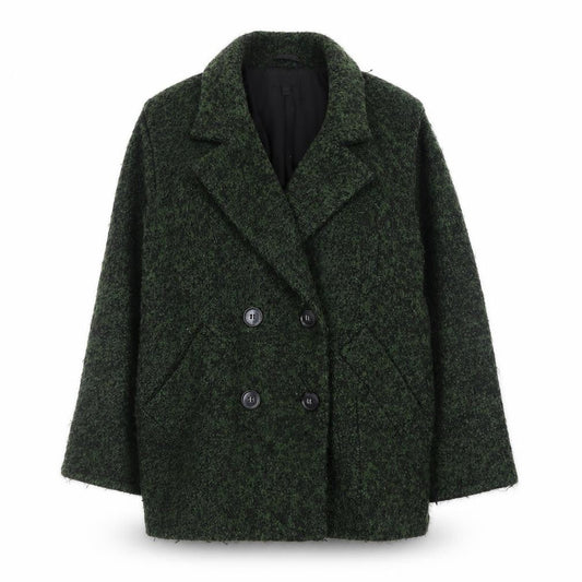 Topshop Women Green Wool Blend Pea Coat Size 8 Button Front