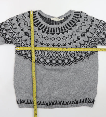 L.O.G.G. Womens Grey Fair Isle Knit Crew Neck Jumper Size 12