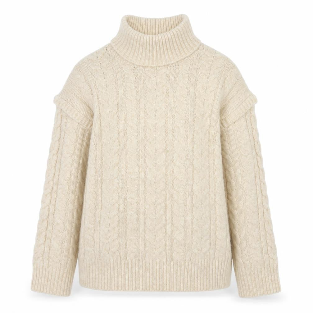 Nutmeg Womens Beige Roll Neck Cable Knit Jumper Size 14