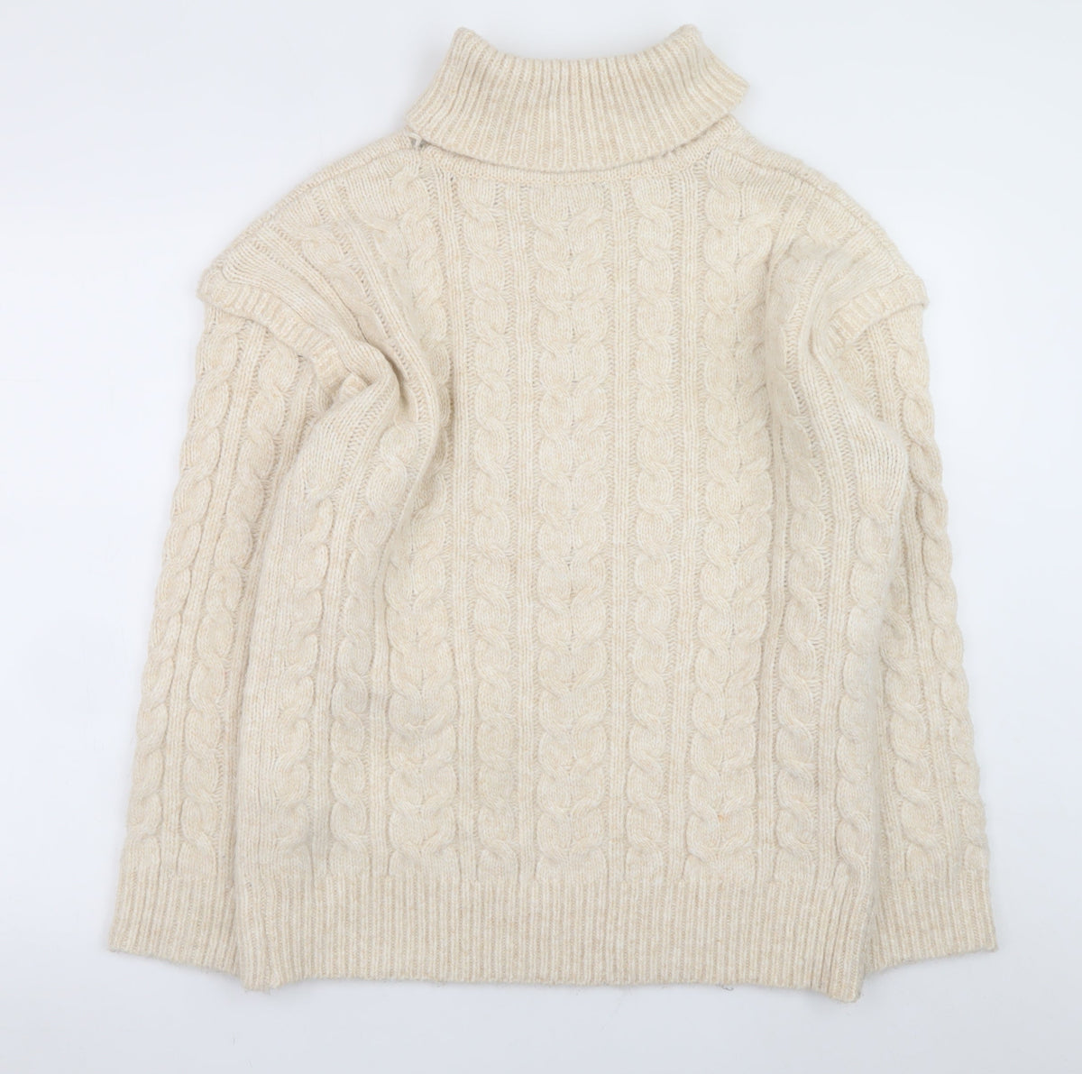 Nutmeg Womens Beige Roll Neck Cable Knit Jumper Size 14